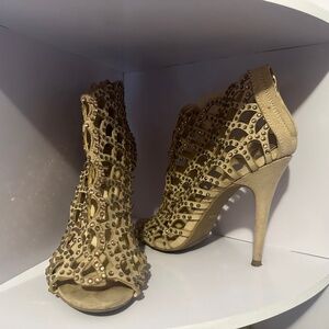 Zigi Soho-  Faux Suede Caged Beige Heels